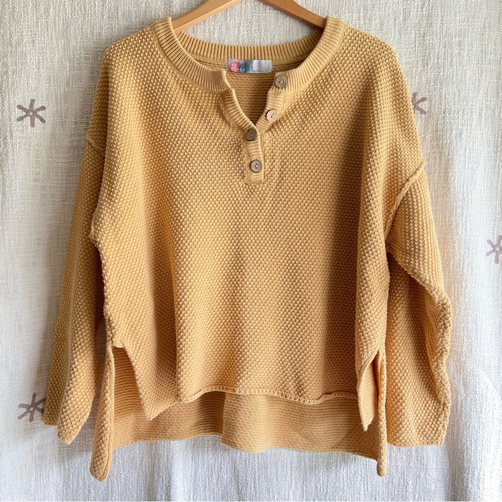 Free People Beach Hailee oversized pullover button up sweater S mustard yellow